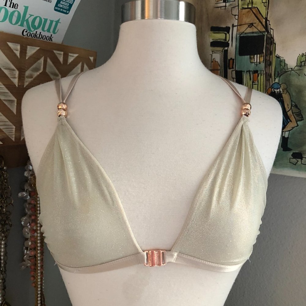 Savage x Fenti Strappy Bralette Women's size M White Rose Gold Sheer Mesh - NEW - Picture 4 of 6